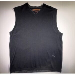 Perry Ellis Mens V Neck Merino Blend Sweater Vest Black Size L?